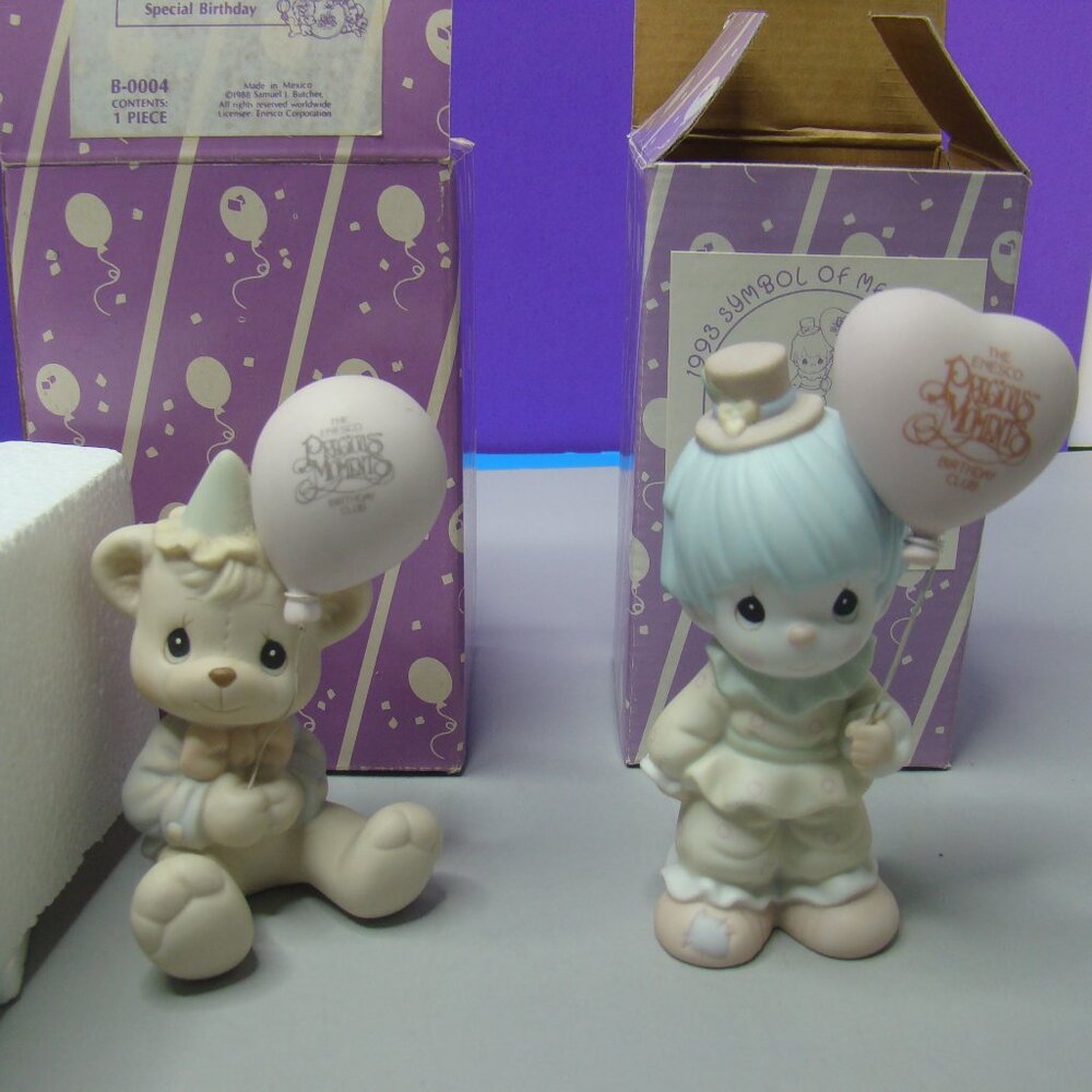Pair of Precious Moments Symbol of Membership 1989 & 1993 B-0004 & B-0008 Enesco